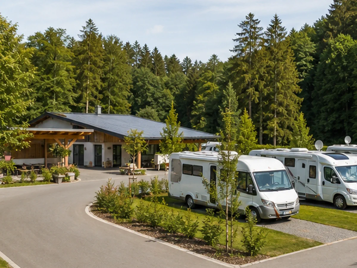 Rezeption und Stellplätze eines Reisemobilstandorts
